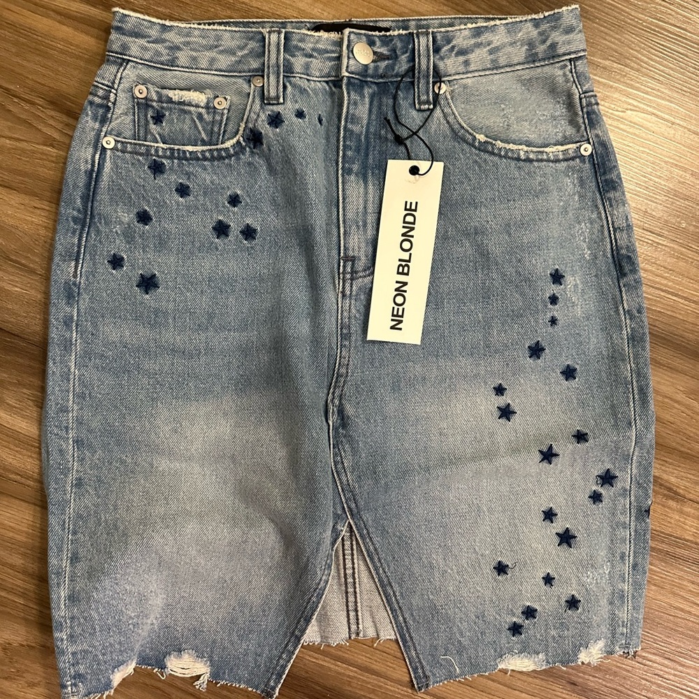 Neon Blonde Starstruck Denim Skirt